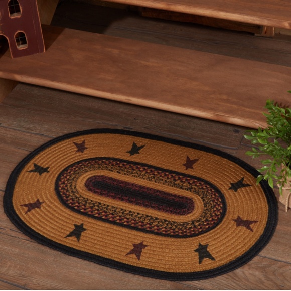 Farmhouse Star Jute Braided Oval Rug Stenciled Autumn Fall Decor Floor Mat - Picture 1 of 7